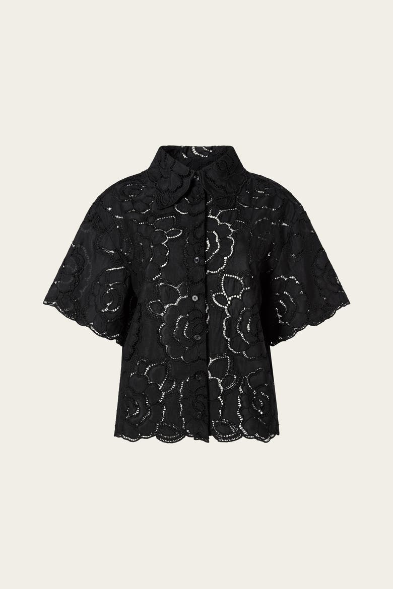 Claudia Short Sleeve Lace Shirt, Alternate, color, Black