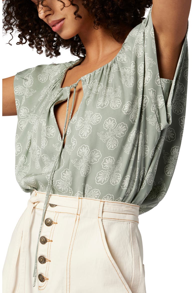 Gwyneth Floral Drawstring Neck Top, Alternate, color, ICEBERG GREEN AND PORCELAIN