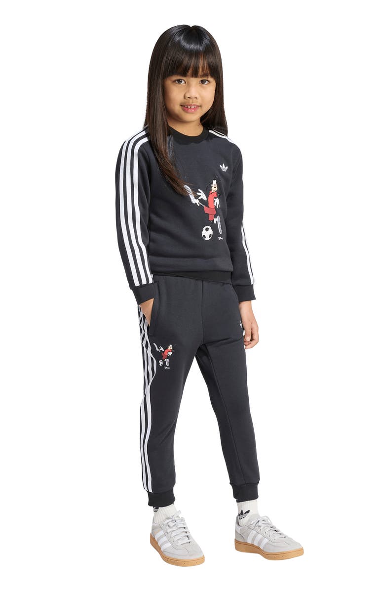 adidas Originals x Disney Kids' Goofy Crewneck Sweatshirt & Joggers Set, Main, color, Black/ White