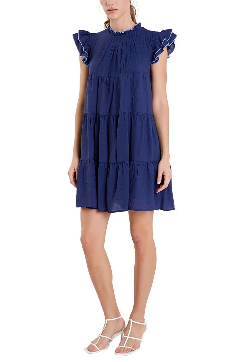 English Factory Contrast Merrow Stitch Babydoll Dress, Alternate, color, 