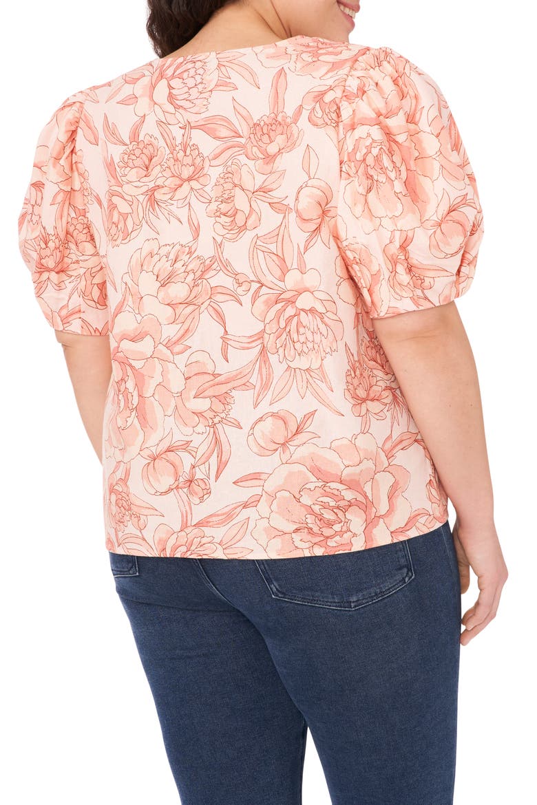 Floral Print Puff Sleeve Linen Blend Top, Alternate, color, SWEET ROSE