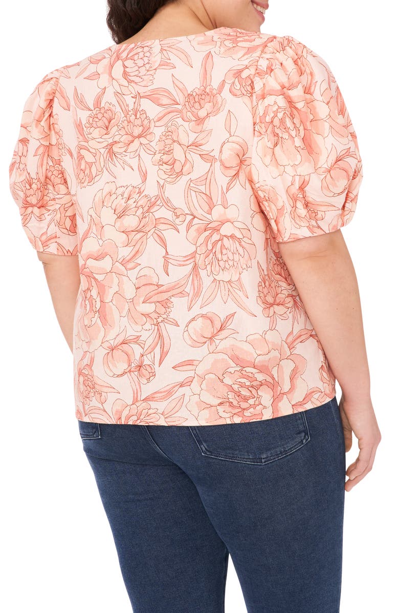 CeCe Floral Print Puff Sleeve Linen Blend Top, Alternate, color, 