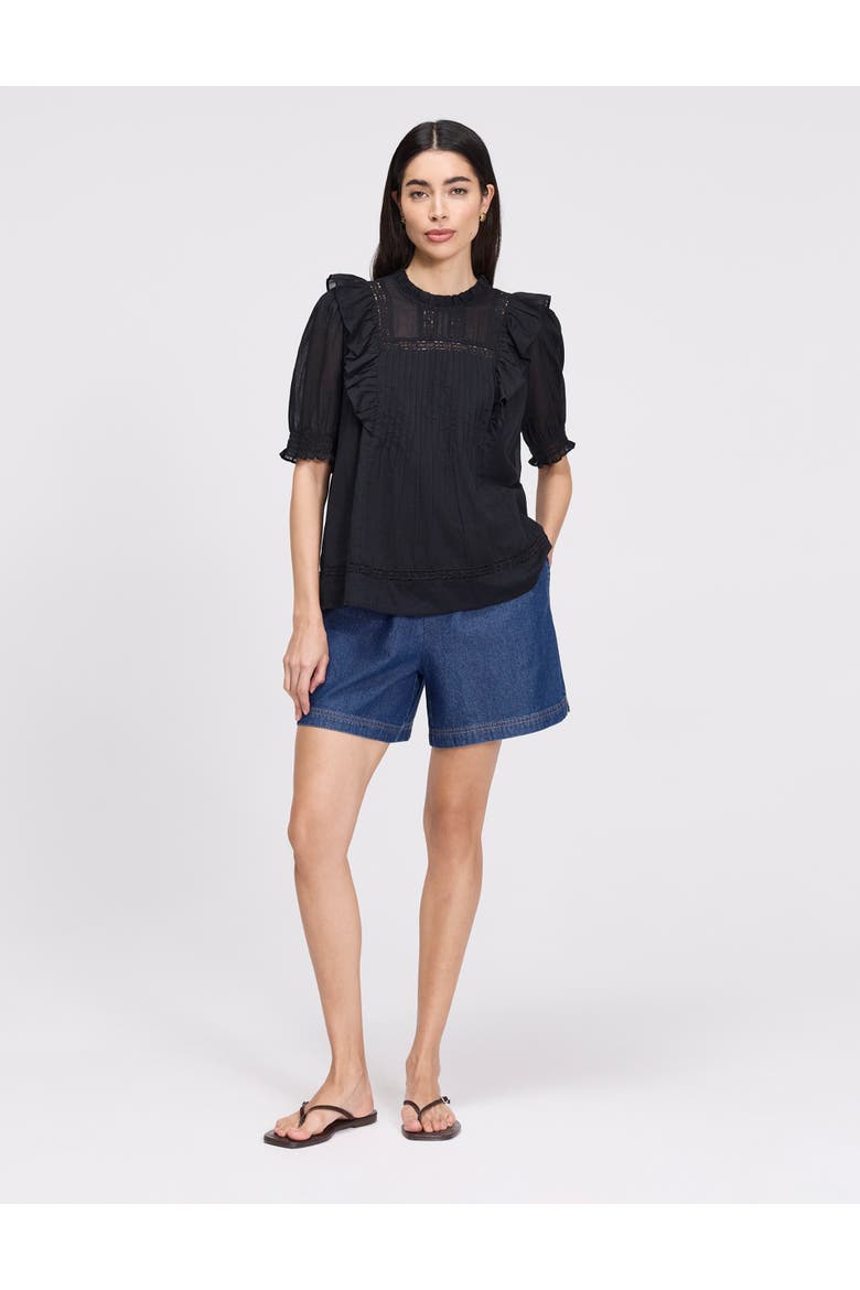 Jolin Puff Sleeve Cotton Top, Alternate, color, Black