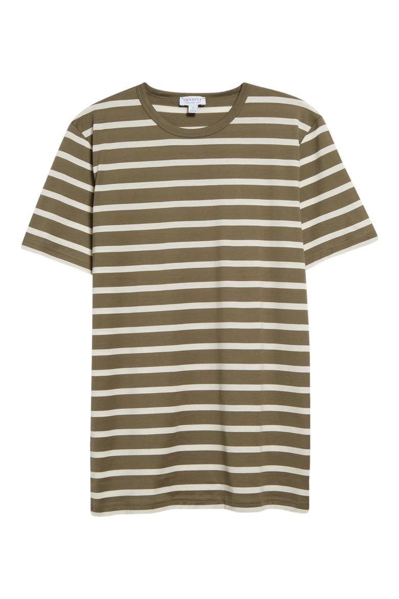 Stripe Cotton Crewneck T-Shirt, Alternate, color, KHAKI/ ECRU BRETON STRIPE
