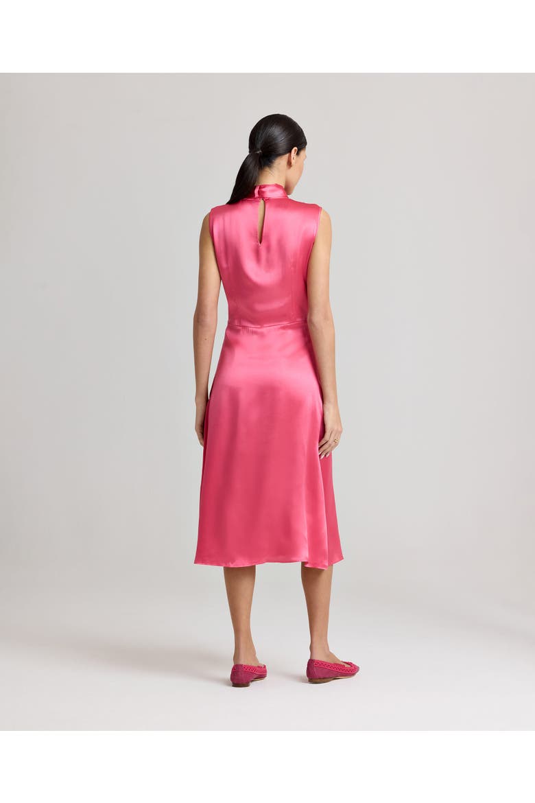 Celeste Liberty Silk Satin Tie Neck Dress, Alternate, color, Coral