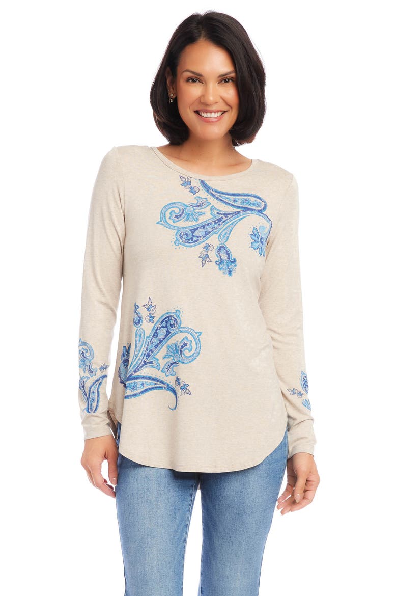 Paisley Print Shirttail Top, Alternate, color, OATMEAL