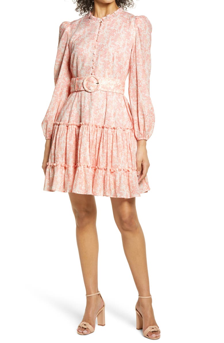 Rachel Parcell Rachel Parcel Tiered Long Sleeve Fit & Flare Minidress, Main, color, 