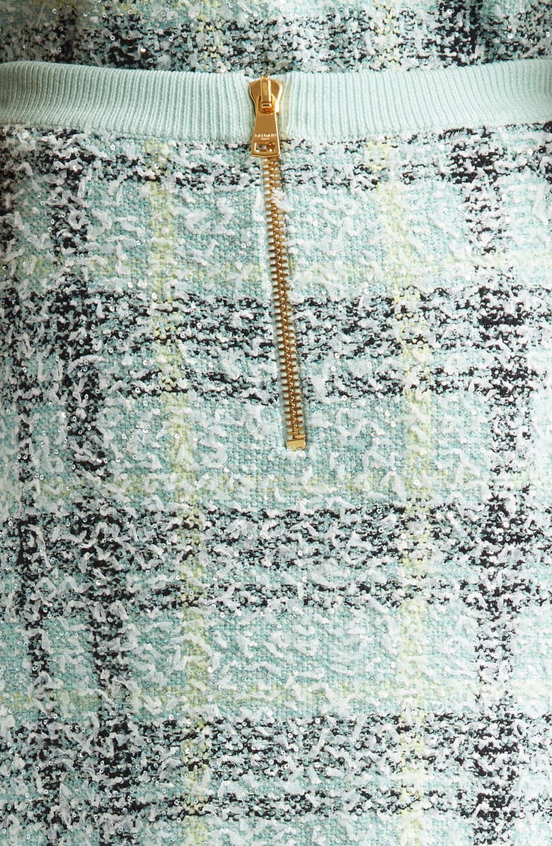 Balmain Glitter Plaid Sweater Miniskirt, Alternate, color, Ulm Pale Green/ Multi