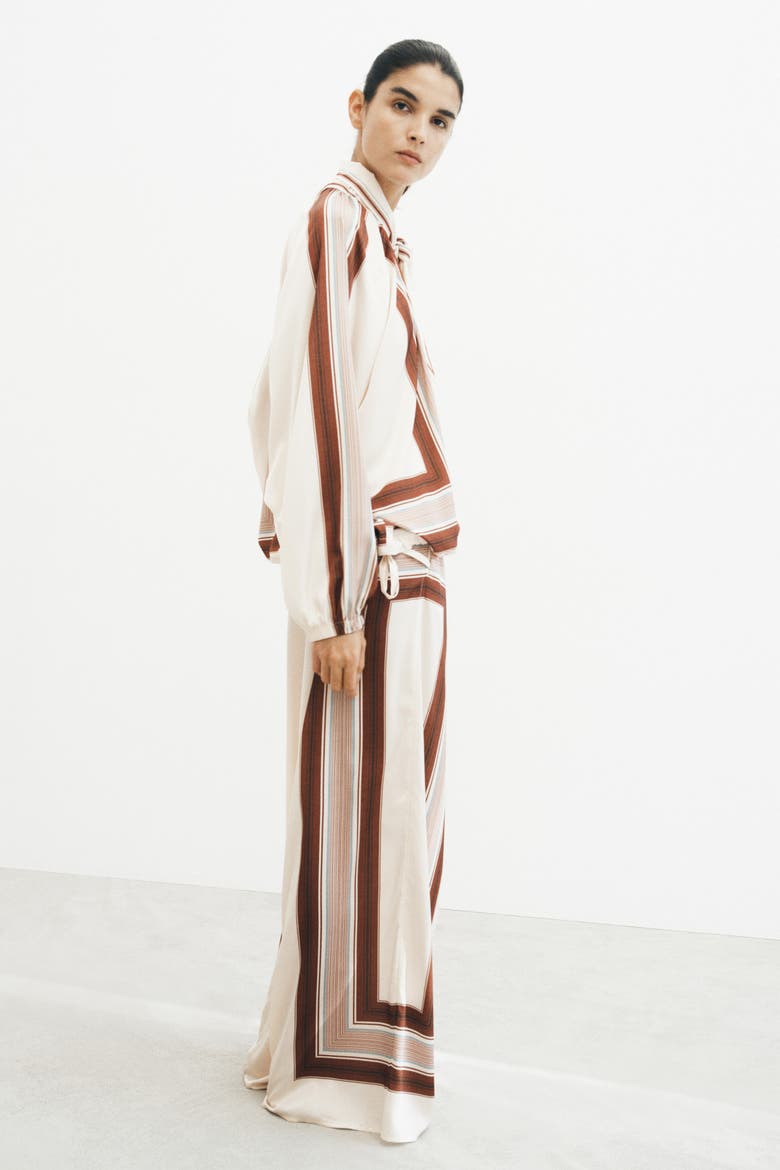 Satin Drawstring Pants, Alternate, color, Cream/patterned