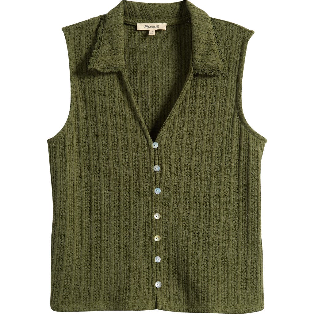 Madewell Crochet-knit V-neck Sweater Vest In Laurel Green