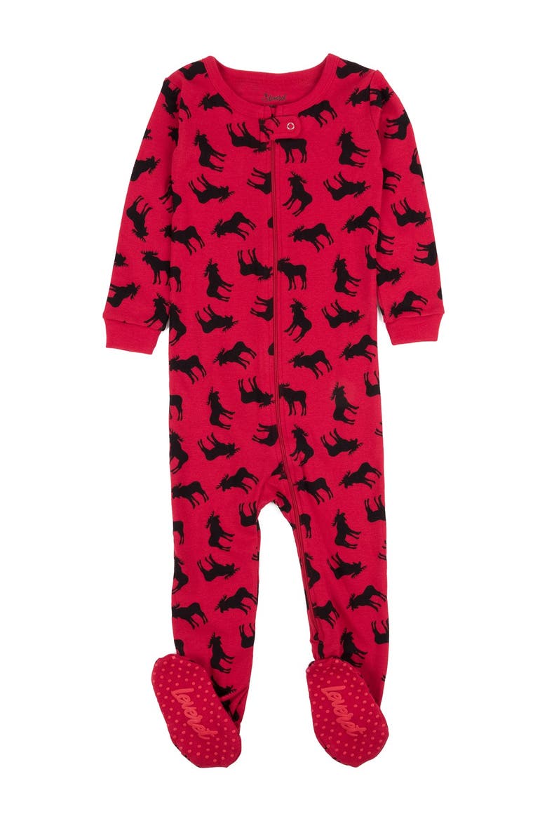 Moose Print Footed Pajama Sleeper, Main, color, MULTI