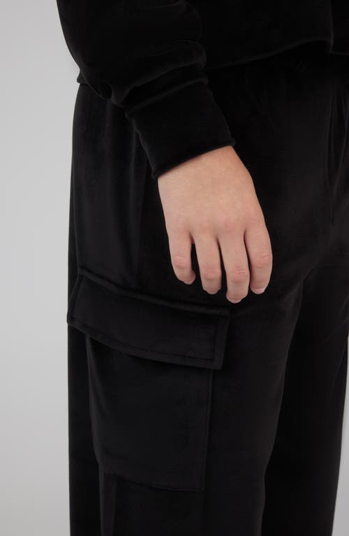 90 Degree By Reflex Kids' Velour Crew Pullover & Wide Leg Pants Set In Black