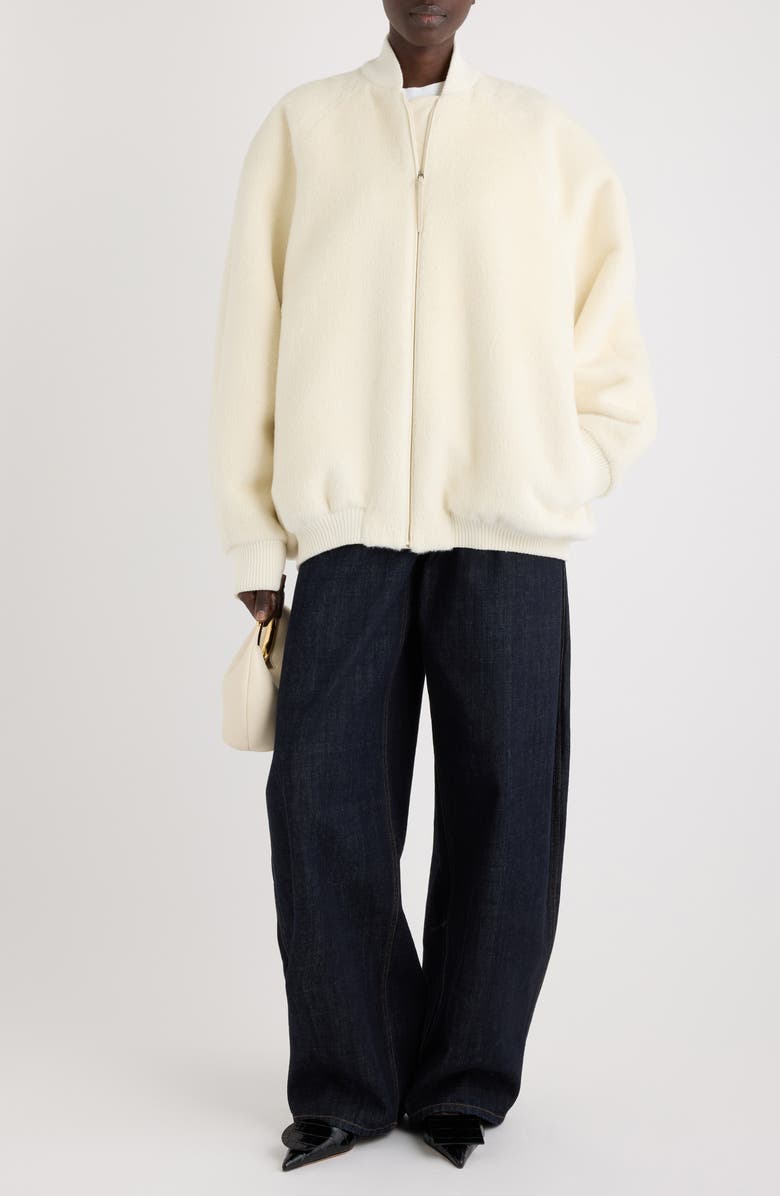 Jacquemus Le Blouson Pilu Alpaca & Virgin Wool Blend Bomber Jacket, Alternate, color, Off-White