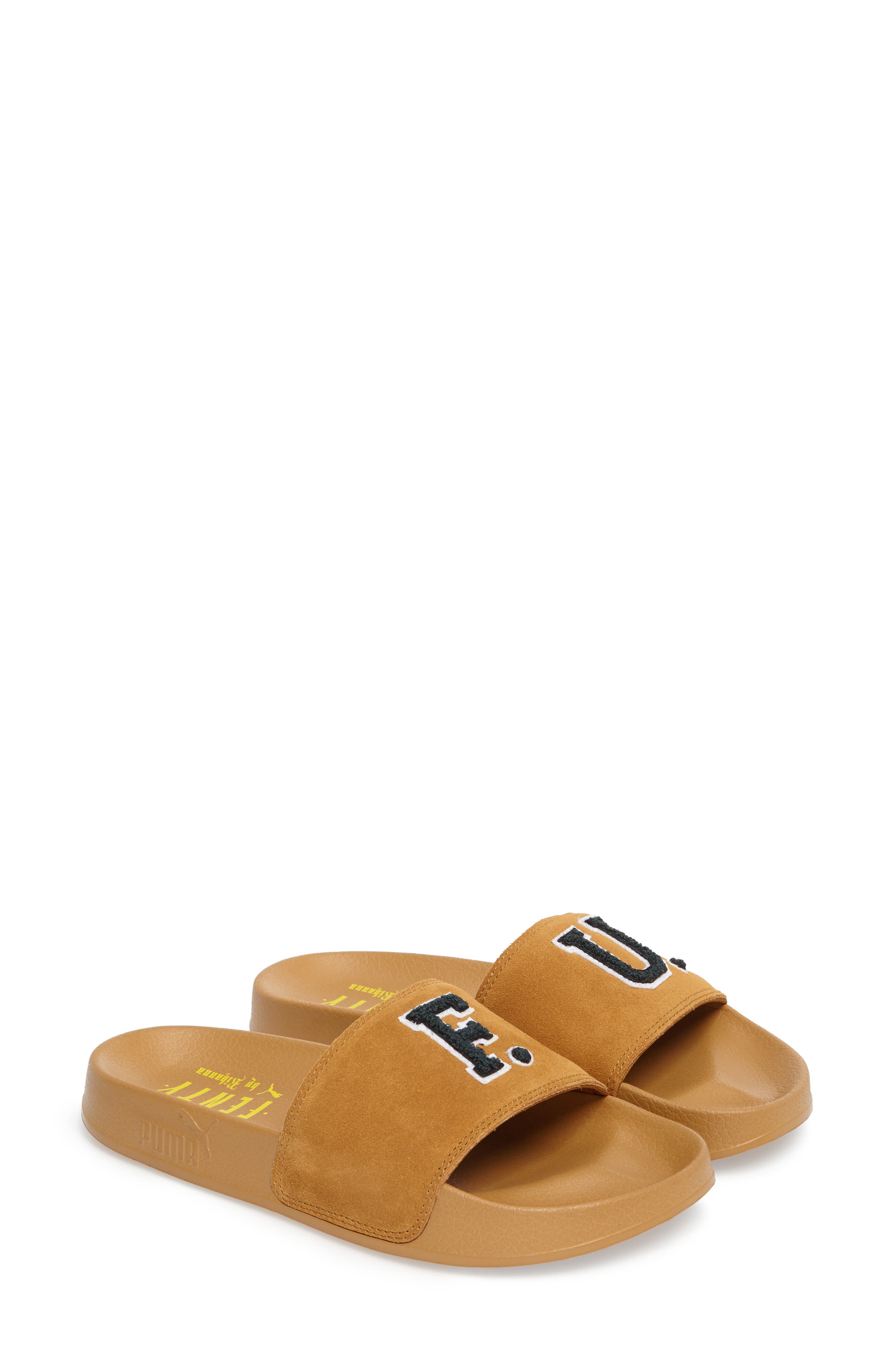 FENTY PUMA by Rihanna Lead Cat Slide Sandals, Main, color, GOLDEN BROWN/ SCARAB