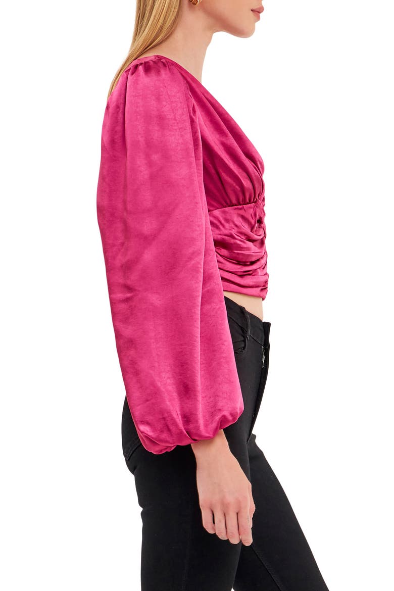 Ruched Satin Crop Top, Alternate, color, BERRY