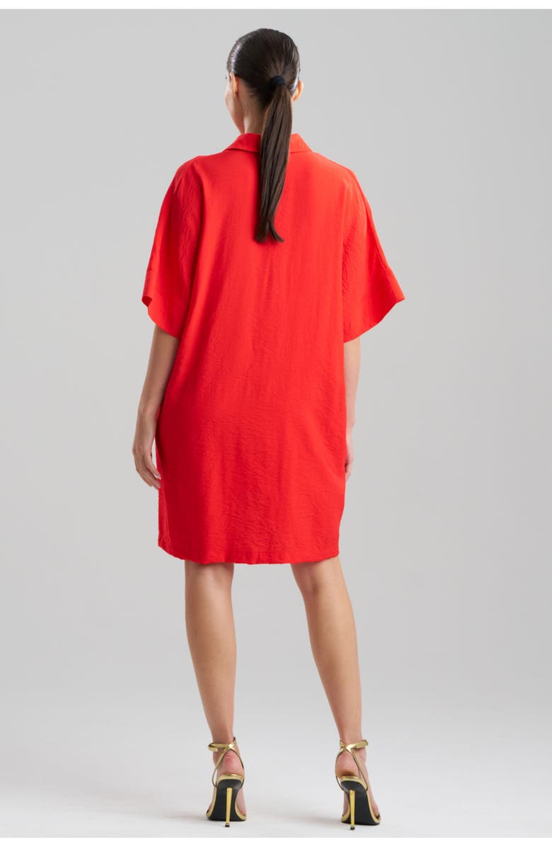 N Natori Solid Fluid Twill Short Sleeve Caftan Dress, Alternate, color, Poppy