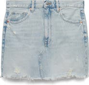 MANGO Frayed High Waist Denim Miniskirt