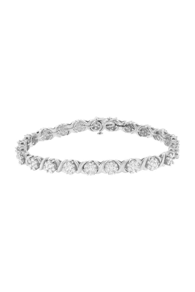 14K White Gold 4 7/8 Cttw Round Diamond Cluster Tennis Bracelet, Main, color, White