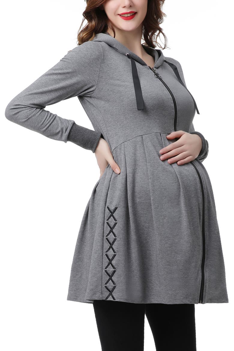 Malory Maternity/Nursing Babydoll Hoodie, Alternate, color, Gray