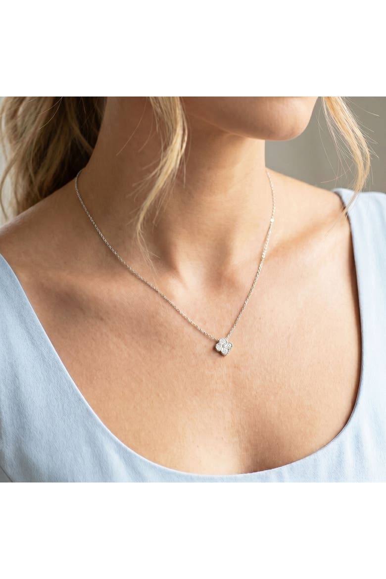 CZ Single Clover Necklace, Alternate, color, Sterling Silver