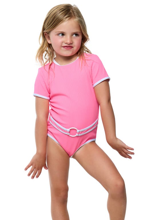 Shop Beach Lingo Kids' Coco Belted Short Sleeve One-piece Swimsuit In Watermelon