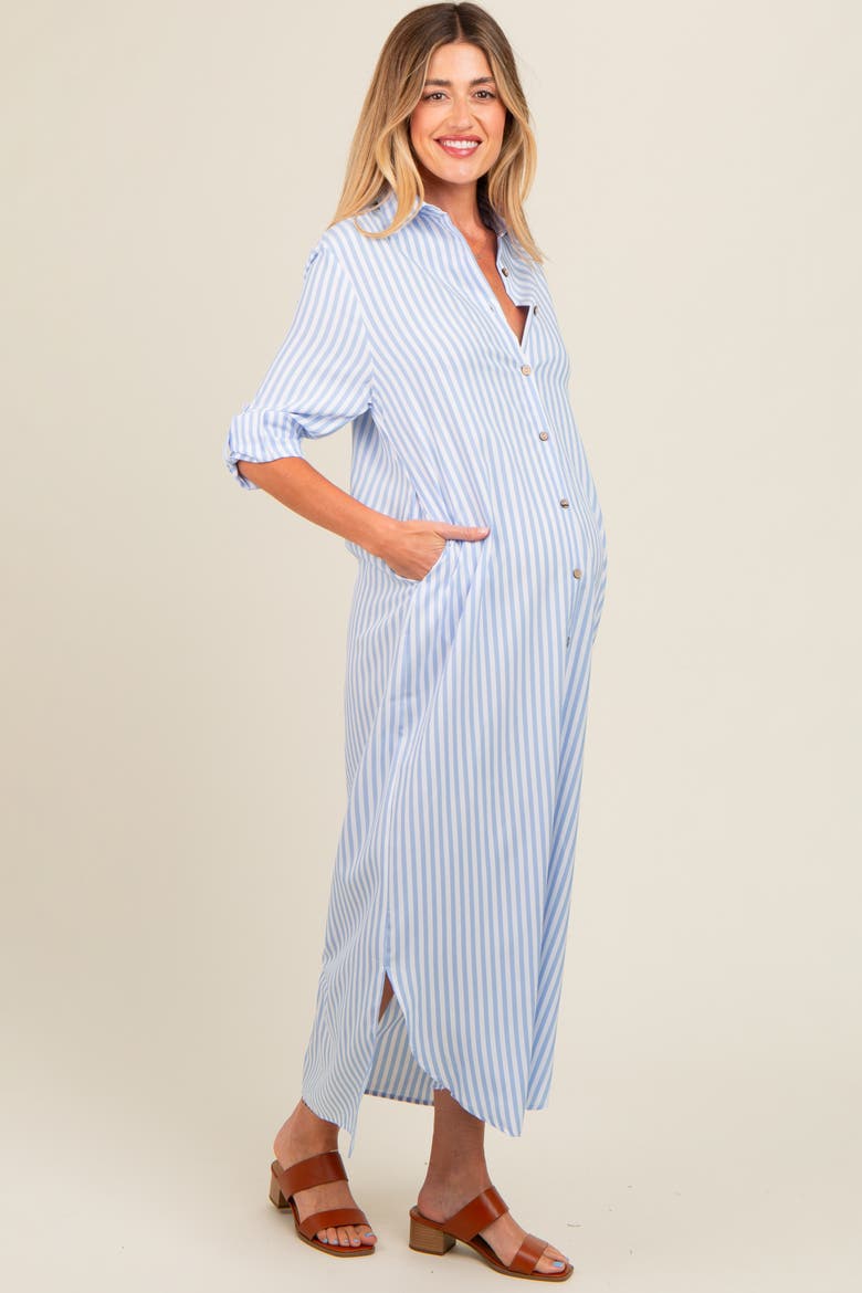Striped Button Down Maxi Dress, Alternate, color, Light Blue