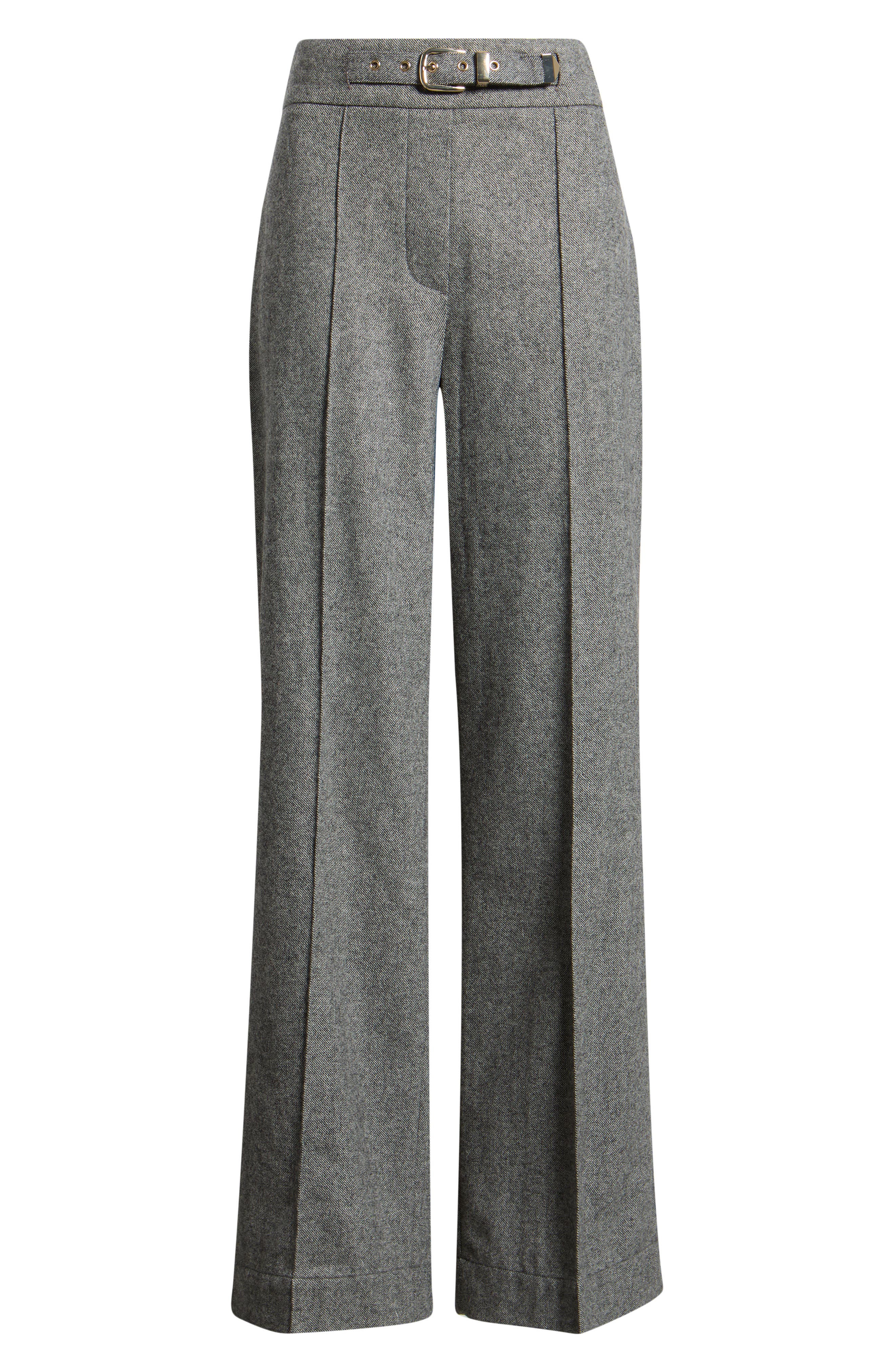 Elie Tahari The Brenda Belt Detail High Waist Wide Leg Pants In Heather Grey/black