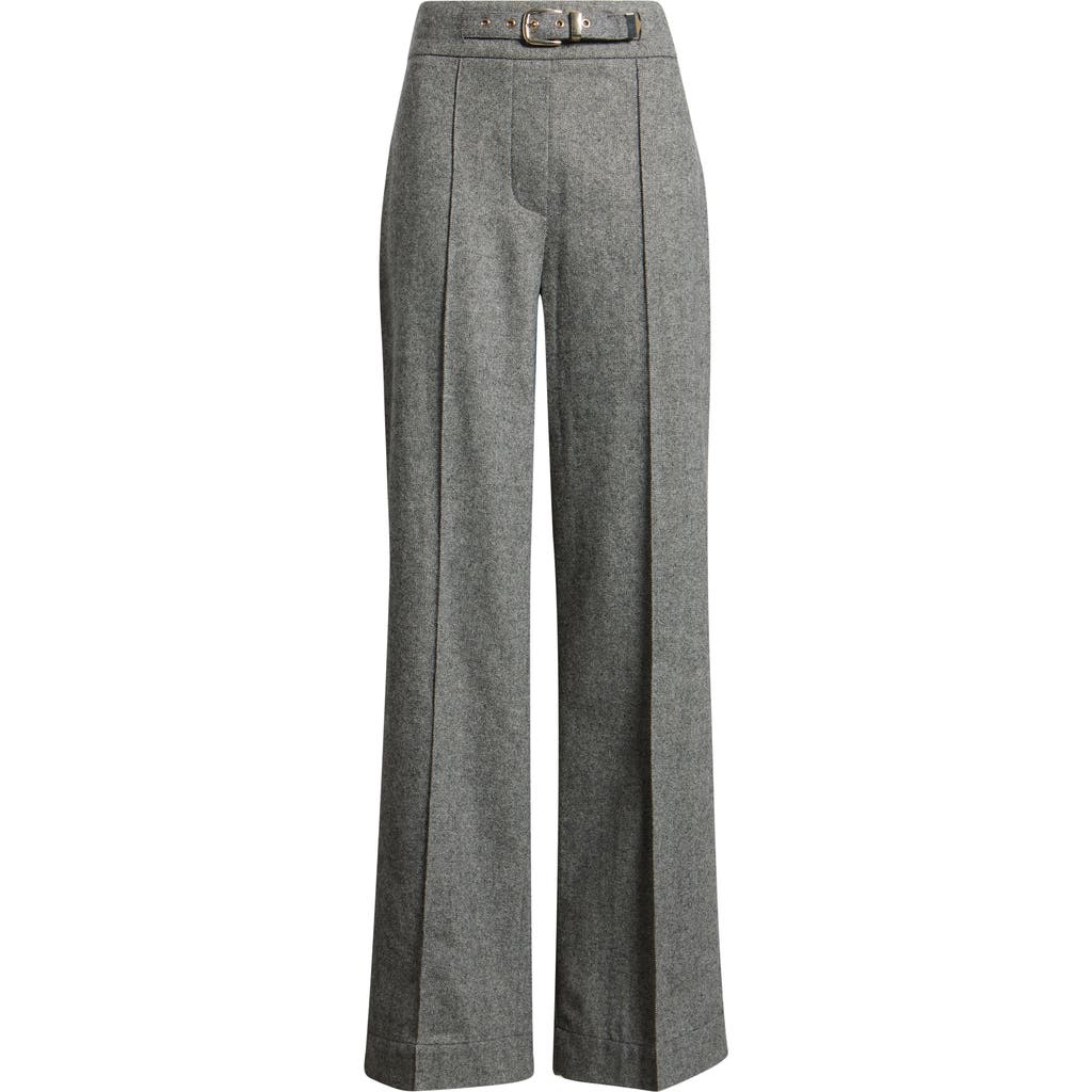 Elie Tahari The Brenda Belt Detail High Waist Wide Leg Pants In Heather Grey/black