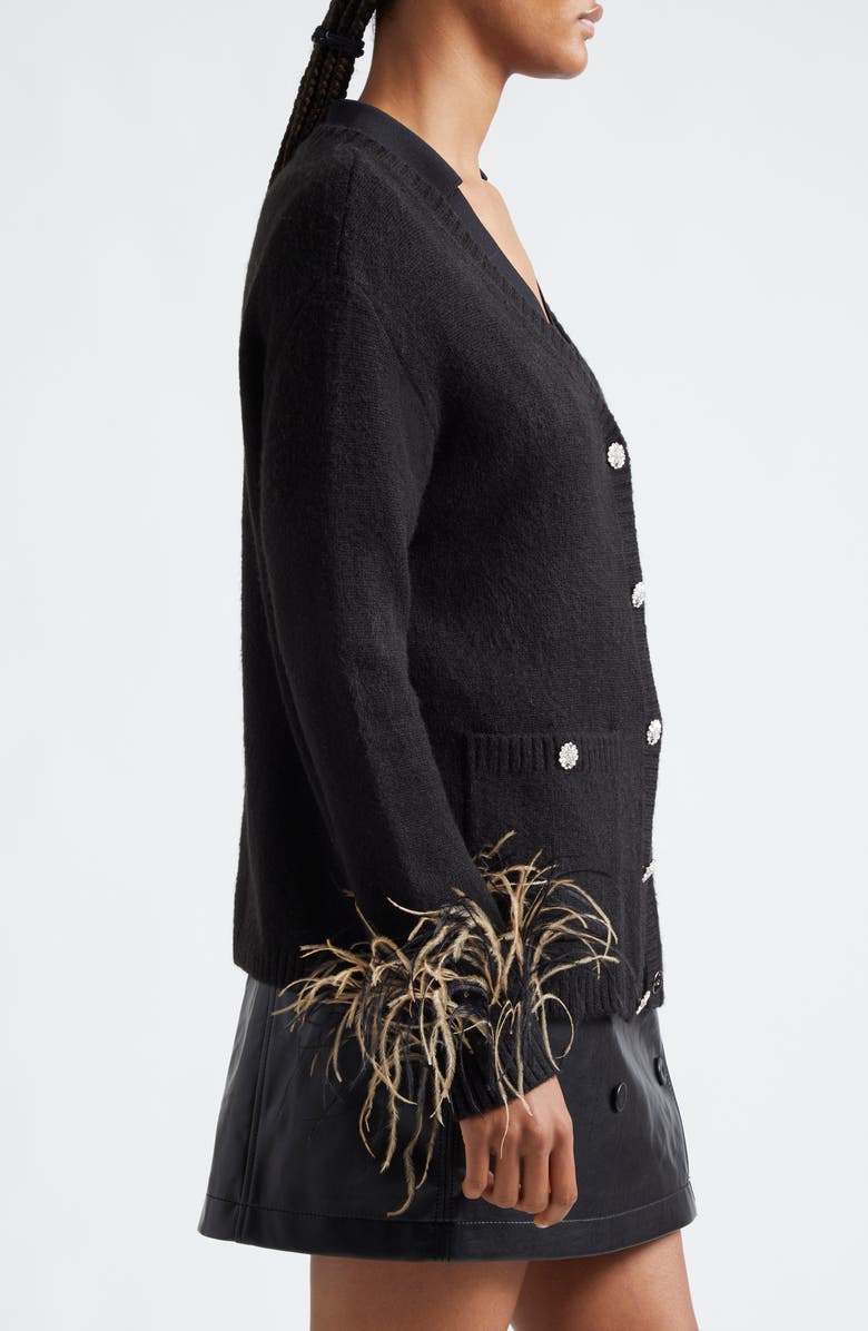 Cinq à Sept Dreama Marnie Feather Trim Cardigan, Alternate, color, Black Multi