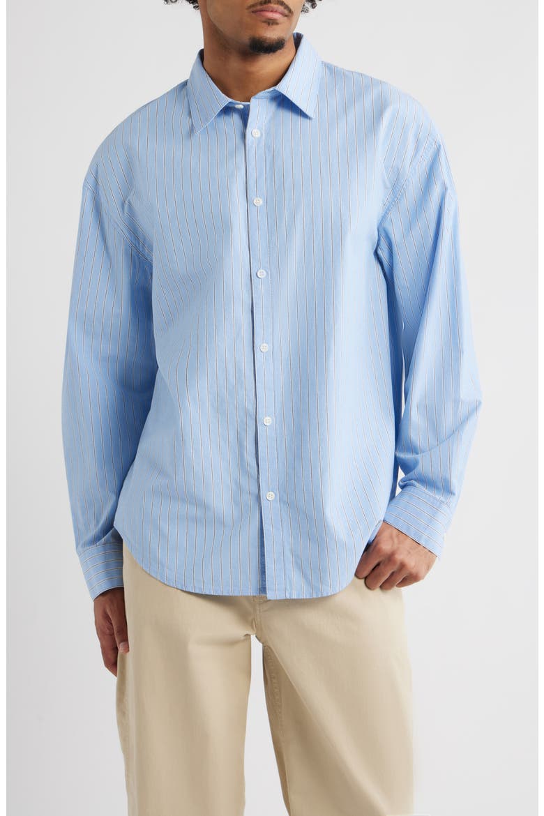 Oversize Cotton Button-Up Shirt, Main, color, BLUE DUAL STRIPE