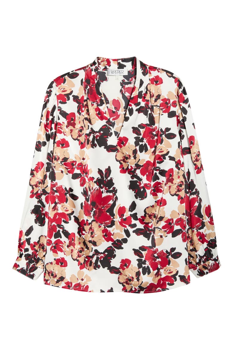 Floral Print Pleated Shoulder Top, Alternate, color, VANILLA ICE MULTI