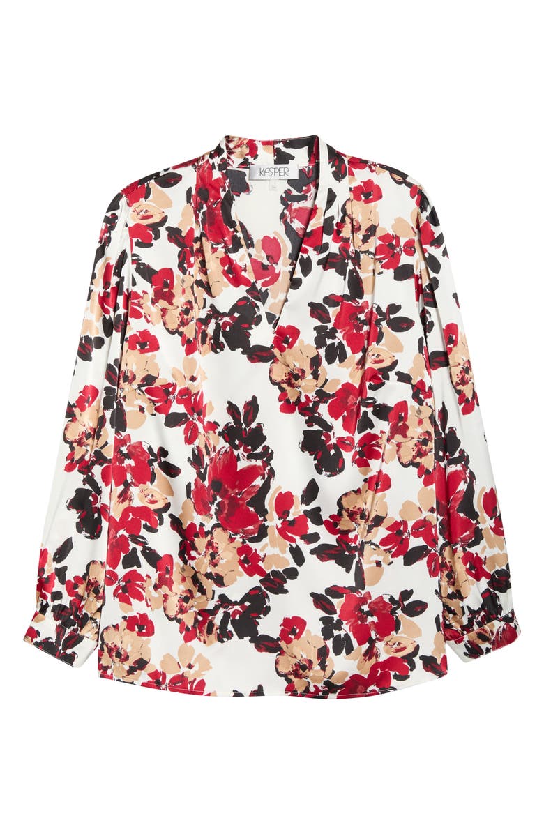 KASPER Floral Print Pleated Shoulder Top, Alternate, color, Vanilla Ice Multi