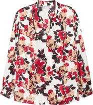 KASPER Floral Print Pleated Shoulder Top