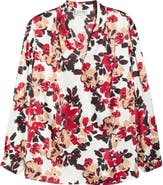 KASPER Floral Print Pleated Shoulder Top