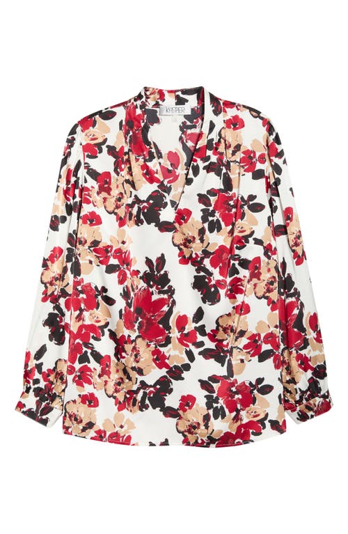 Kasper Floral Print Pleated Shoulder Top In Multi