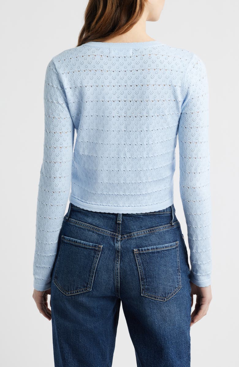 All in Favor Pointelle V-Neck Crop Cardigan, Alternate, color, Periwinkle