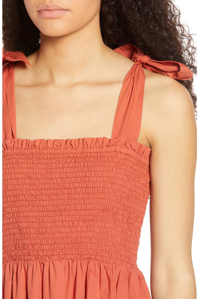 Maggie Tie Strap Tiered Sundress, Alternate, color, HOT SAUCE