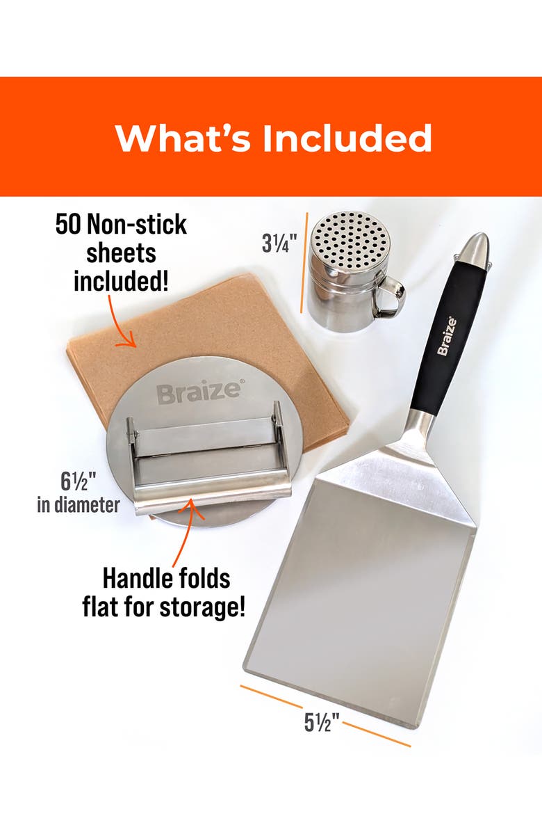 Braize Smash Burger Press Kit, Alternate, color, Stainless Steel
