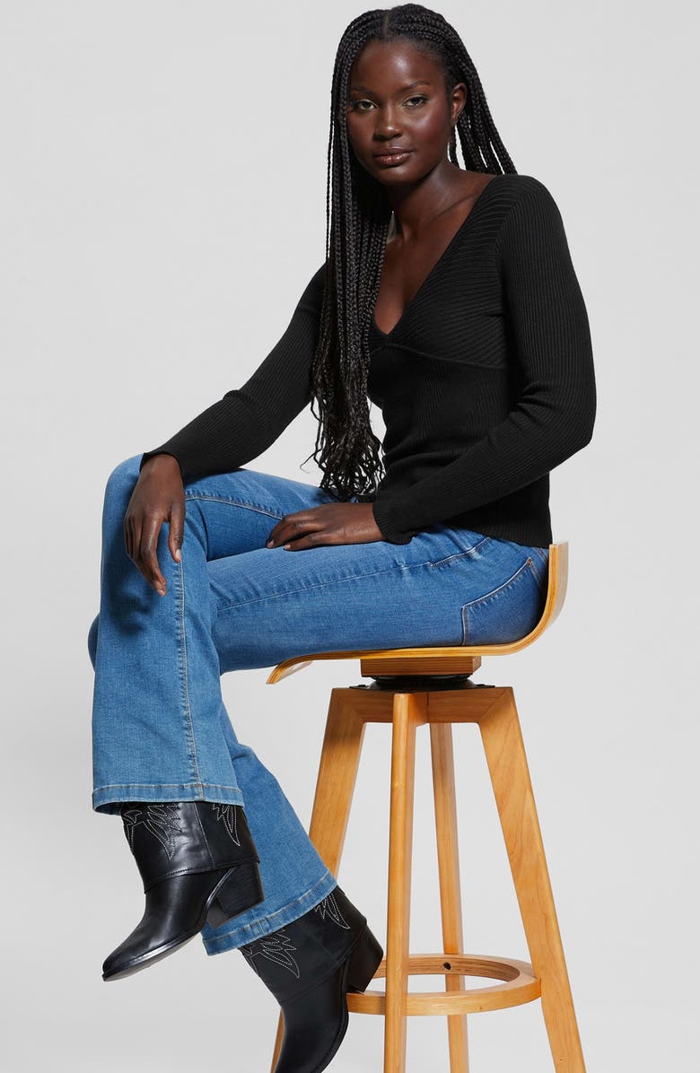 GUESS Cirila V-Neck Rib Sweater, Alternate, color, Jet Black