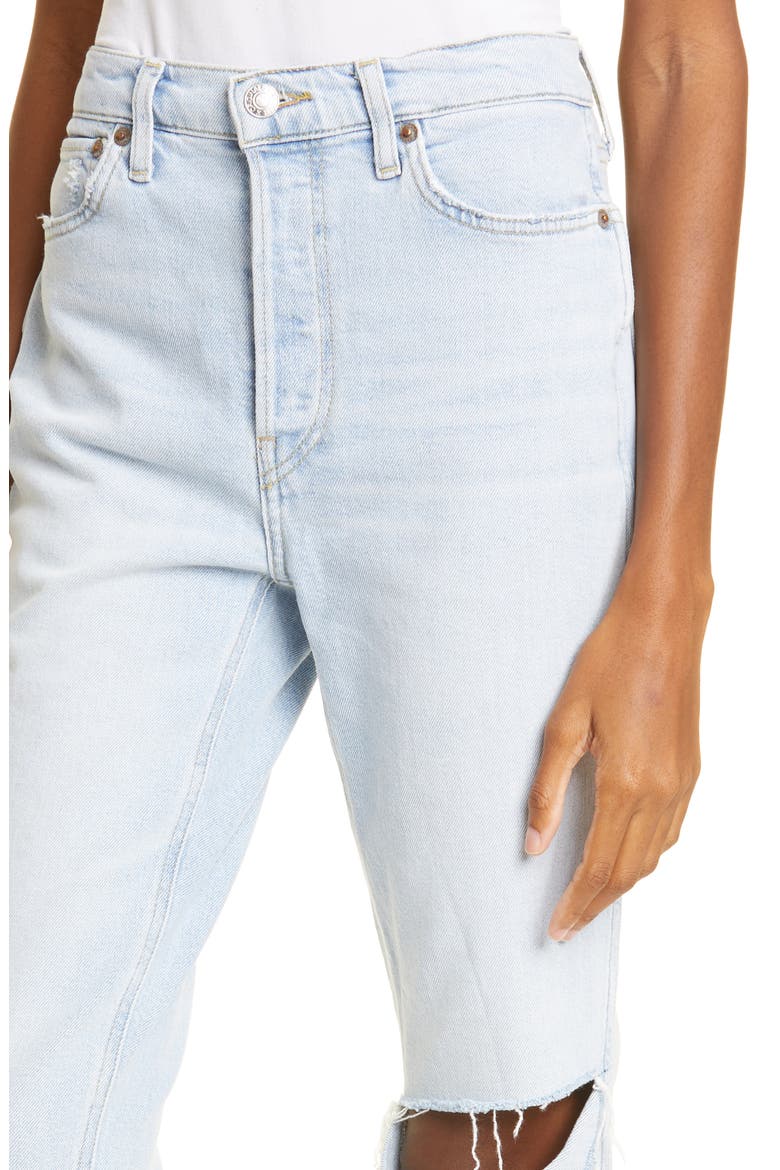 '80s High Waist Slim Straight Leg Jeans, Alternate, color, ICY BLUE WITH HOLE