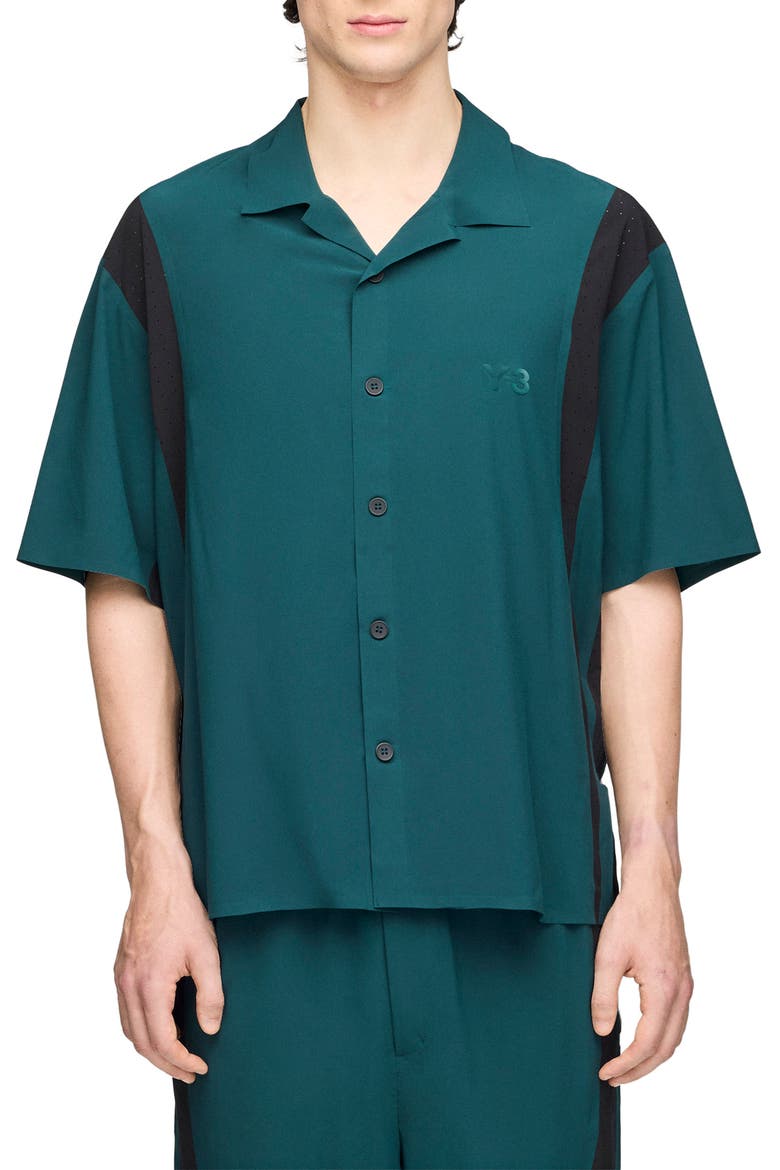 Mesh Panel Woven Shirt, Main, color, GREEN