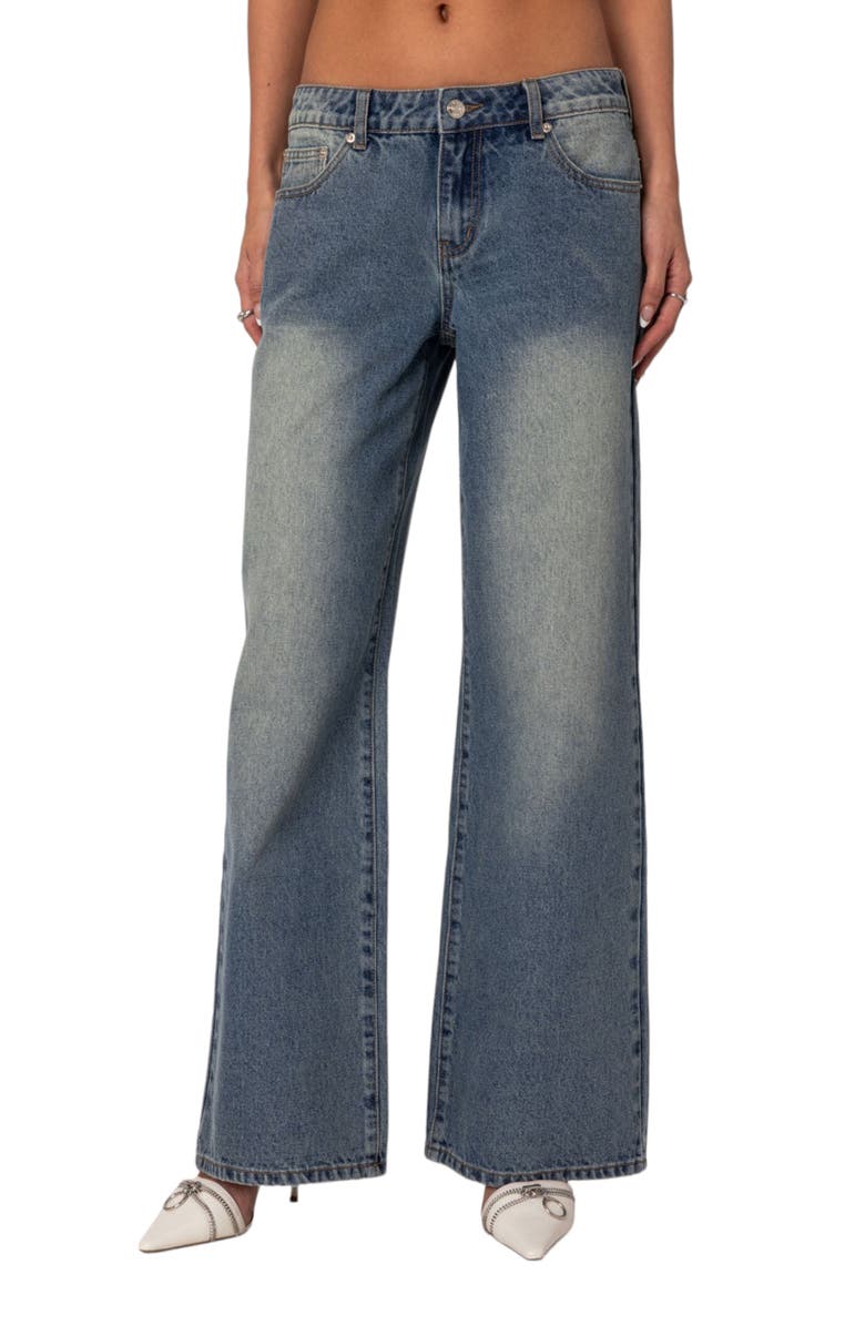 EDIKTED Magda Low Rise Wide Leg Jeans, Main, color, Blue-Vintage-Washed