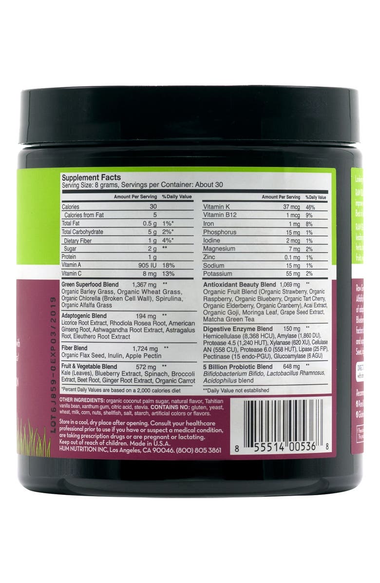 Hum Nutrition Raw Beauty Tahitian Vanilla & Berry Infusion Skin & Energy Green Superfood Powder, Alternate, color, 