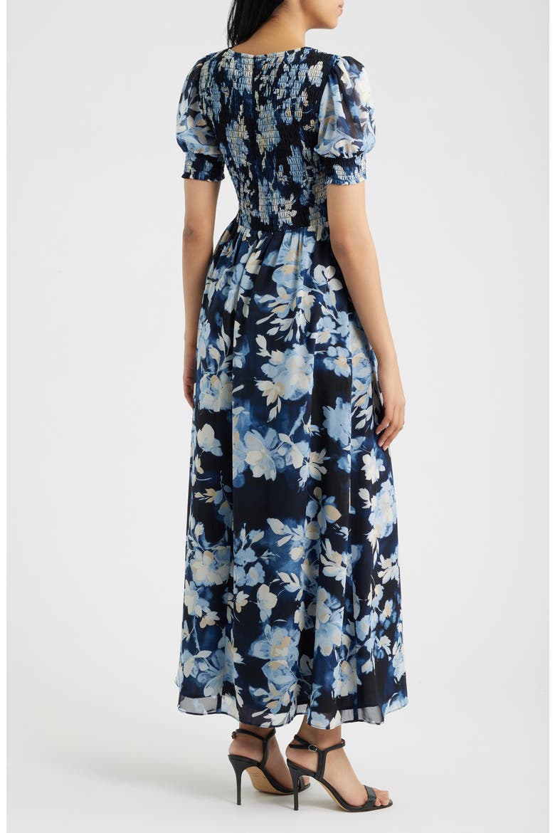 Smocked Puff Sleeve Maxi Dress, Alternate, color, DUTCH BLUE MULTI