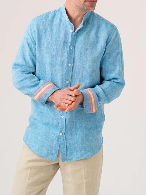 Linen Band Collar Shirt