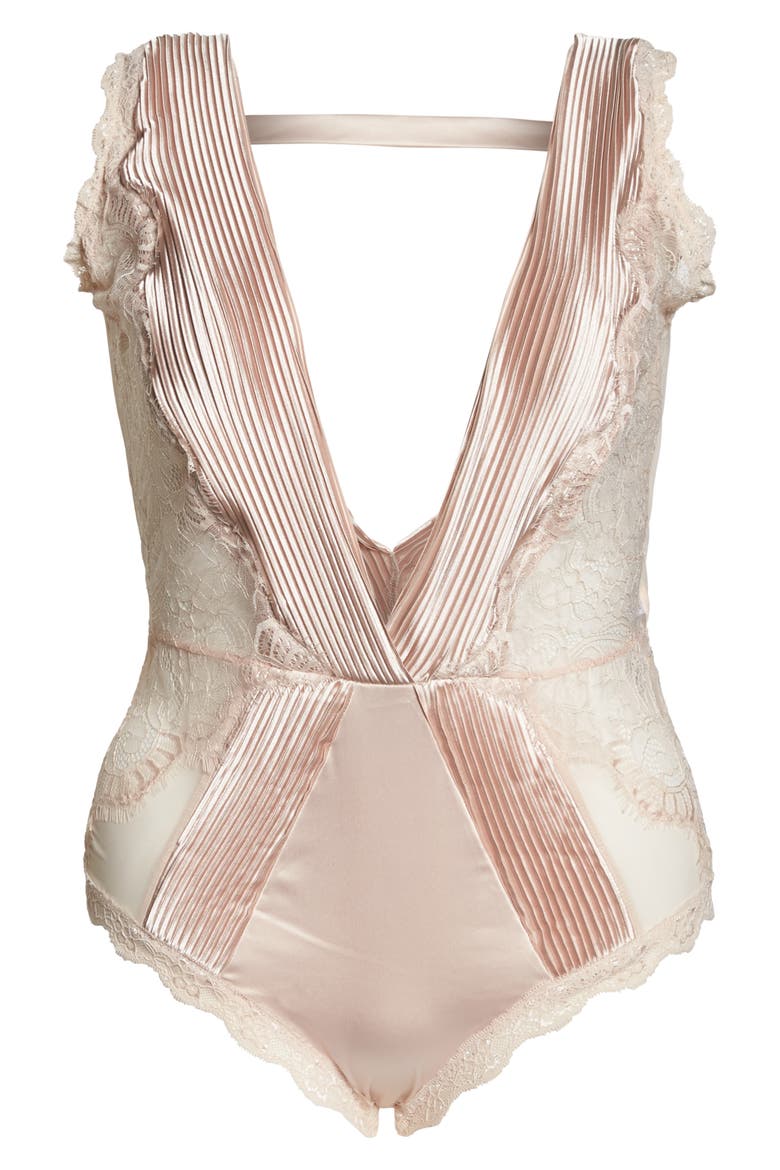 Nicolette Plunge Lace Bodysuit, Alternate, color, SILVER PEONY