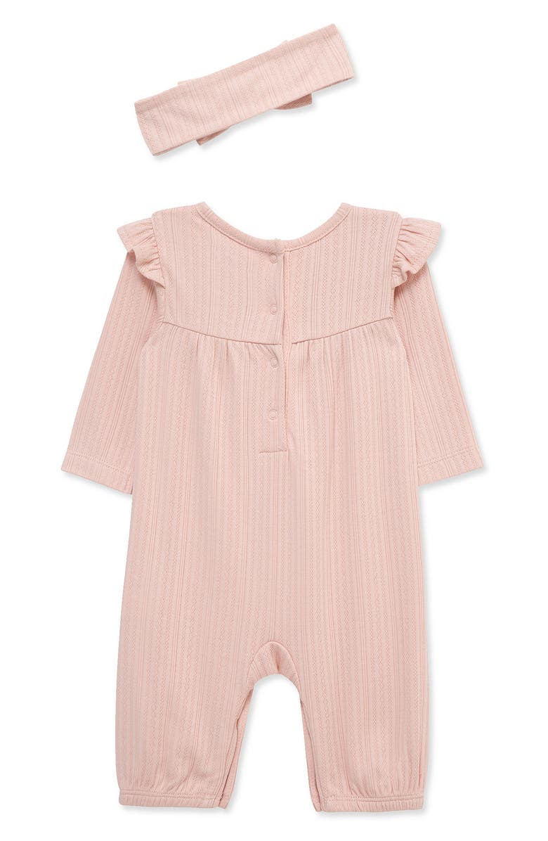 Little Me Ruffle Romper & Headband Set, Alternate, color, Medium Pink