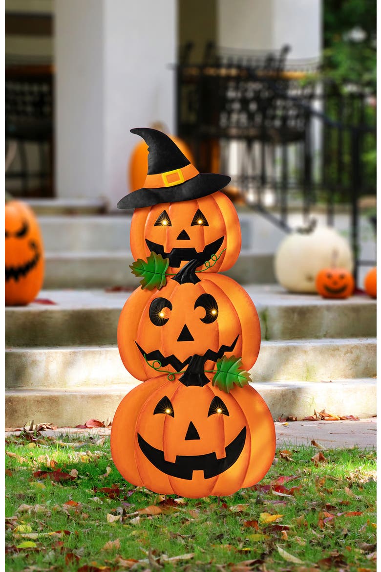 Halloween Metal Lighted Yard Stake with Timer, Alternate, color, Orange