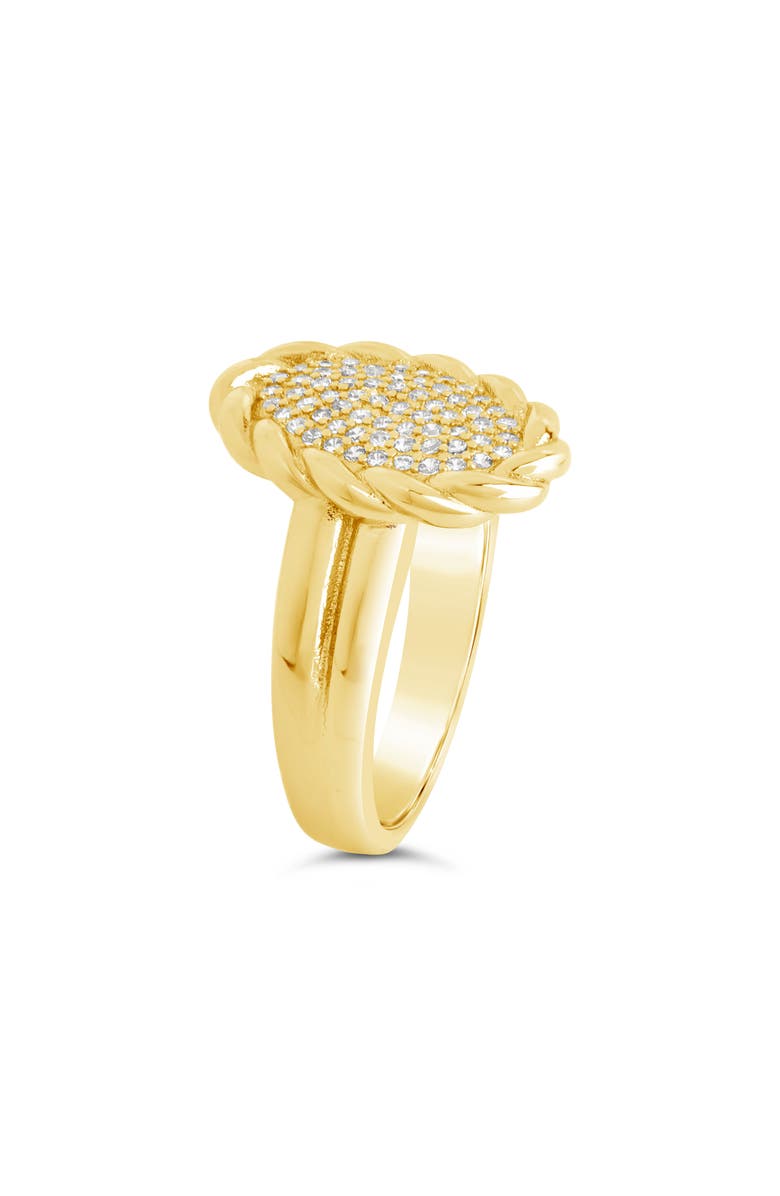 Sterling Forever Galette Pavé Cubic Zirconia Signet Ring, Alternate, color, Gold