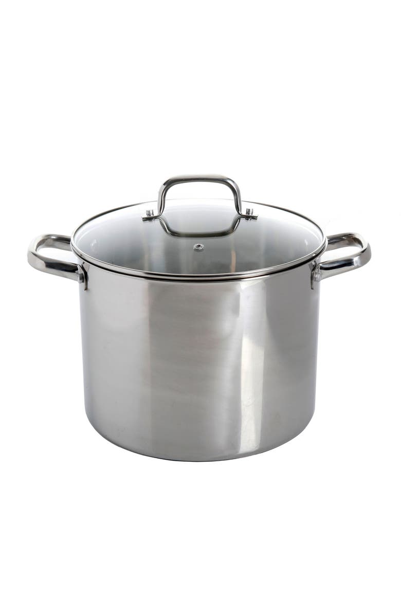 OSTER Adenmore 12 Quart Stainless Steel Stock Pot With Tempe Glass Lid, Main, color, Metallic Silver